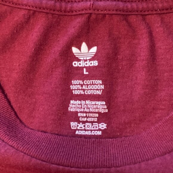 Adidas La Marque Aux 3 Bandes Deep Red Gold Foil T Shirt Size Large - Picture 3 of 5